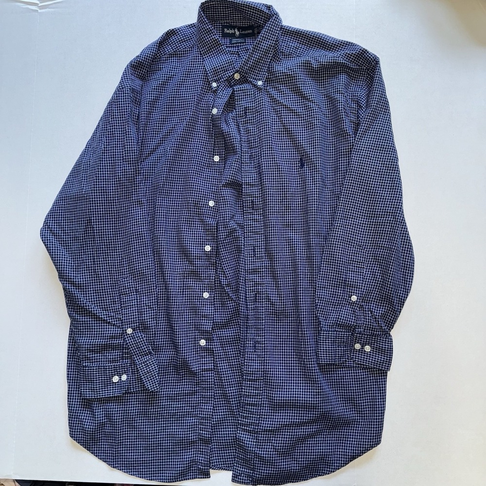 Polo Ralph Lauren Button Down Shirt Blue White Stripe Yarmouth Sz 17 32/33